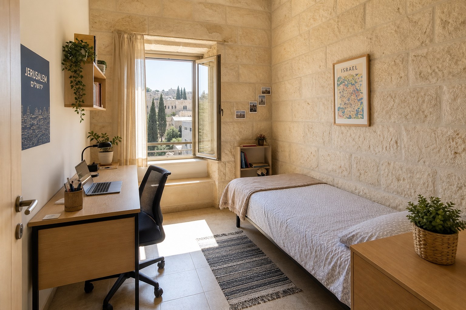 Bright single room with study desk